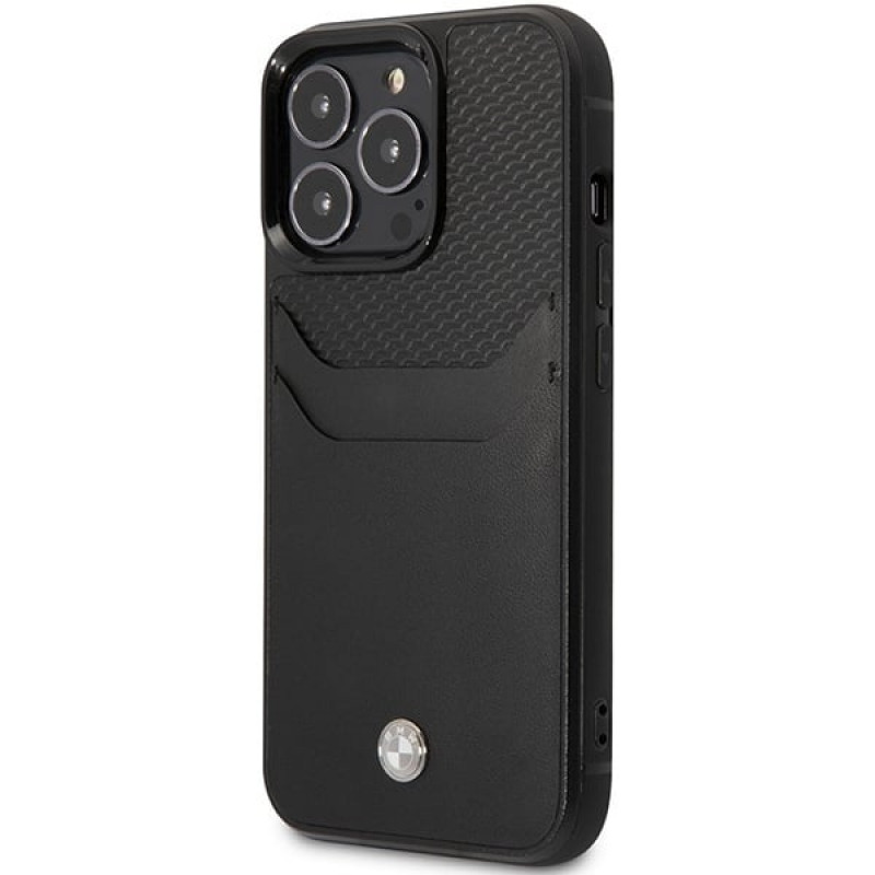 BMW BMHCP14L22RSEPK puzdro pre iPhone 14 Pro, čierne, Leather Card Slot