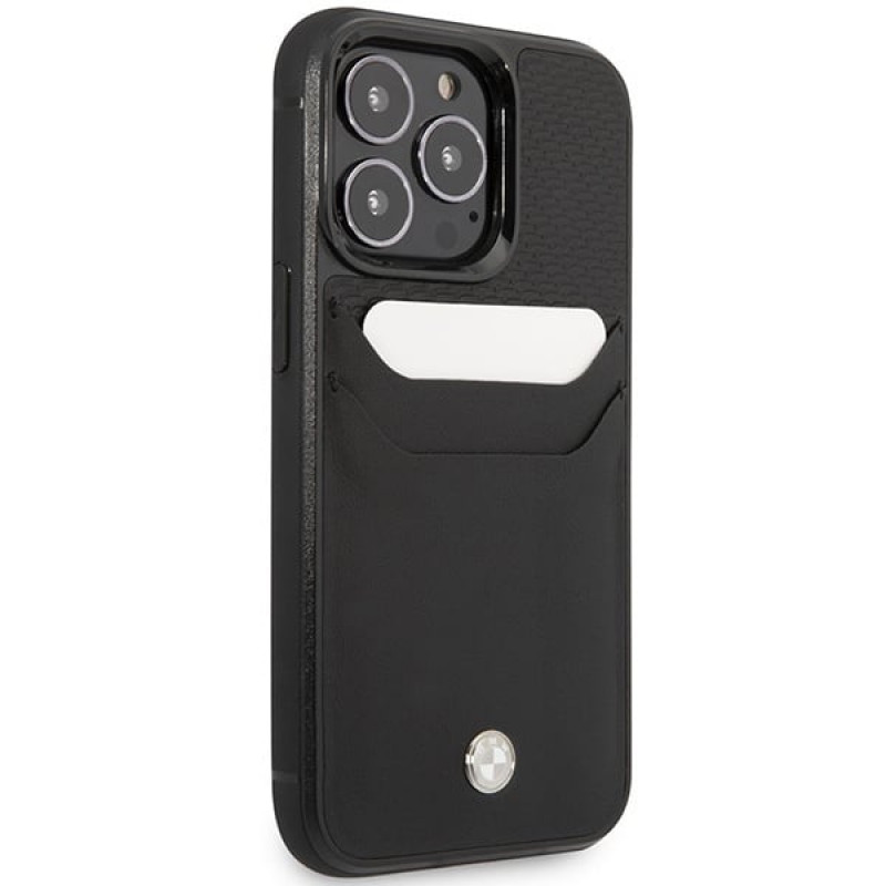 BMW BMHCP14X22RSEPK puzdro pre iPhone 14 Pro Max, čierne, Leather Card Slot