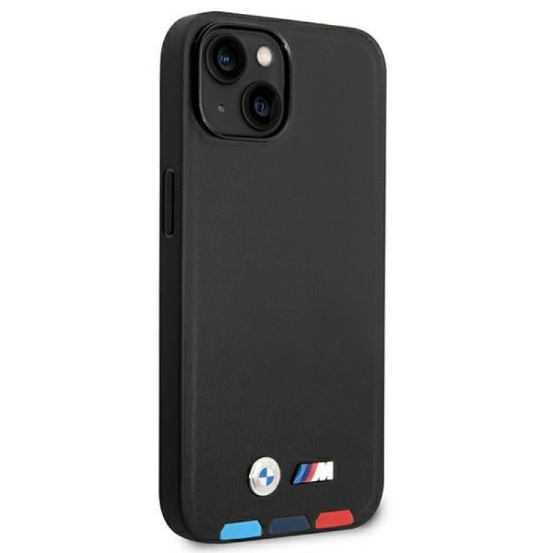 BMW BMHCP14M22PTDK puzdro pre iPhone 14 Plus, čierne, Leather Stamp Tricolor