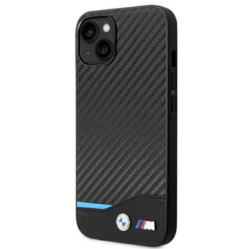 BMW BMHCP14M22NBCK puzdro pre iPhone 14 Plus, čierne, Leather Carbon