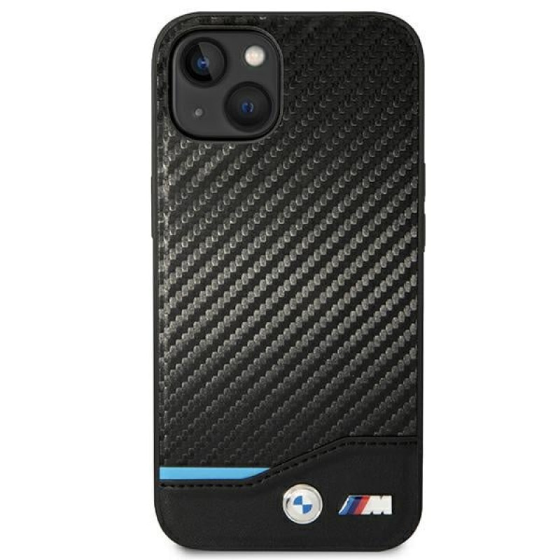BMW BMHCP14M22NBCK puzdro pre iPhone 14 Plus, čierne, Leather Carbon