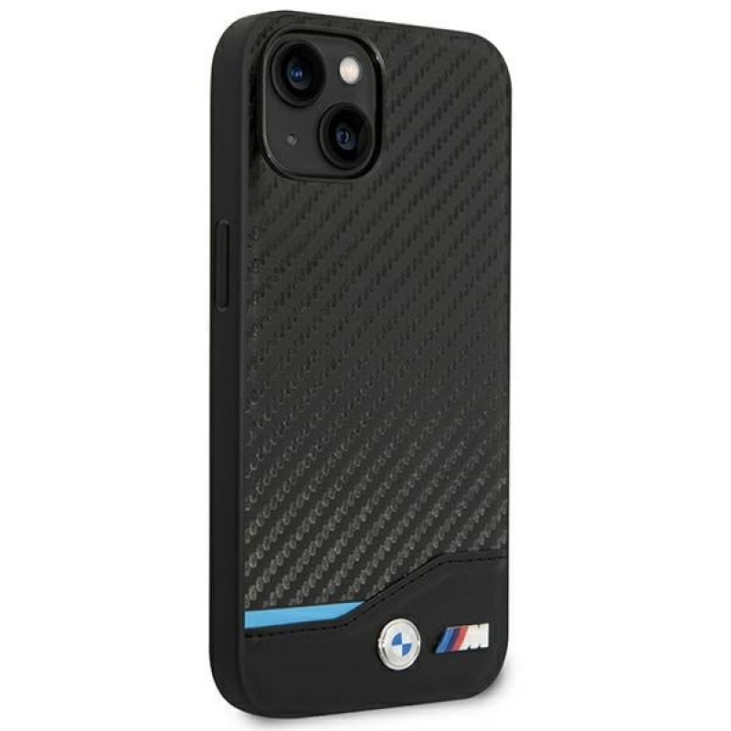 BMW BMHCP14M22NBCK puzdro pre iPhone 14 Plus, čierne, Leather Carbon
