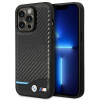 BMW BMHCP14L22NBCK puzdro pre iPhone 14 Pro, čierne, Leather Carbon