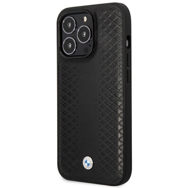 BMW BMHMP14L22RFGK Leather Diamond Pattern MagSafe puzdro pre Apple iPhone 14 Pro 6,1″, čierne