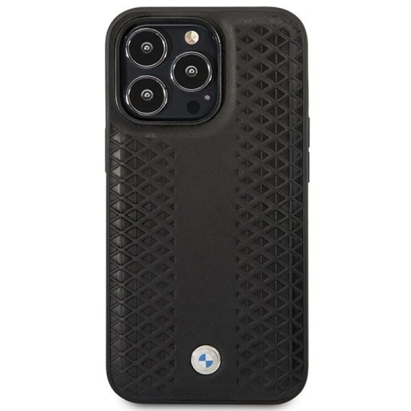 BMW BMHMP14L22RFGK Leather Diamond Pattern MagSafe puzdro pre Apple iPhone 14 Pro 6,1″, čierne