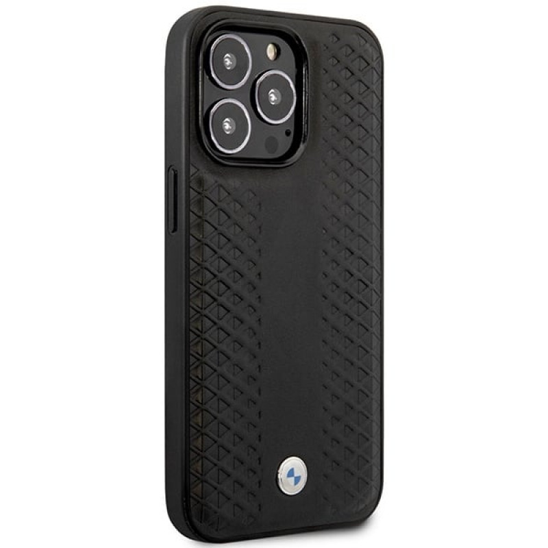 BMW BMHMP14L22RFGK Leather Diamond Pattern MagSafe puzdro pre Apple iPhone 14 Pro 6,1″, čierne