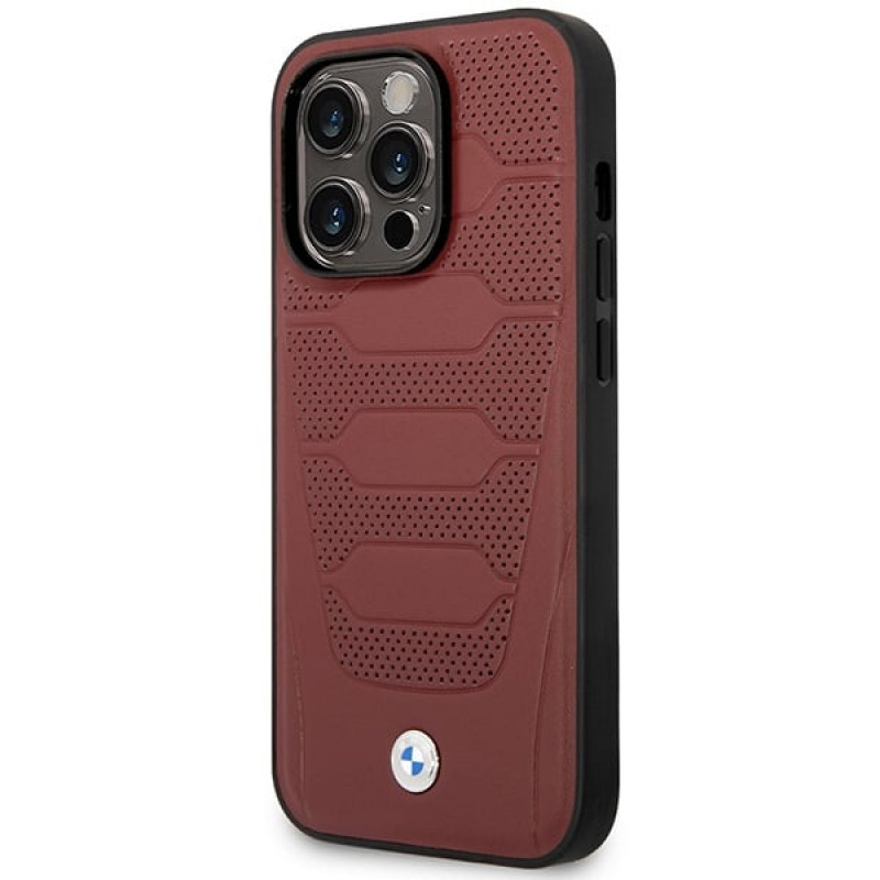 BMW BMHMP14X22RPSR Leather Seats Pattern MagSafe puzdro pre Apple iPhone 14 Pro Max 6,7″, bordové