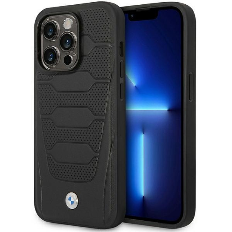 BMW BMHMP14L22RPSK Leather Seats Pattern MagSafe puzdro pre Apple iPhone 14 Pro 6,1″, čierne