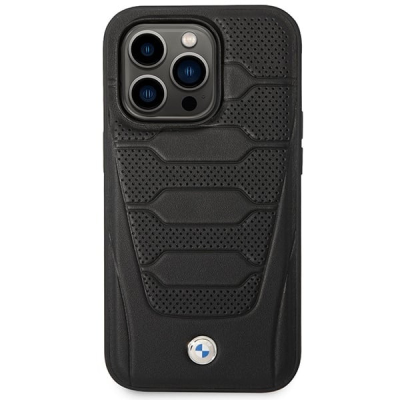 BMW BMHMP14L22RPSK Leather Seats Pattern MagSafe puzdro pre Apple iPhone 14 Pro 6,1″, čierne