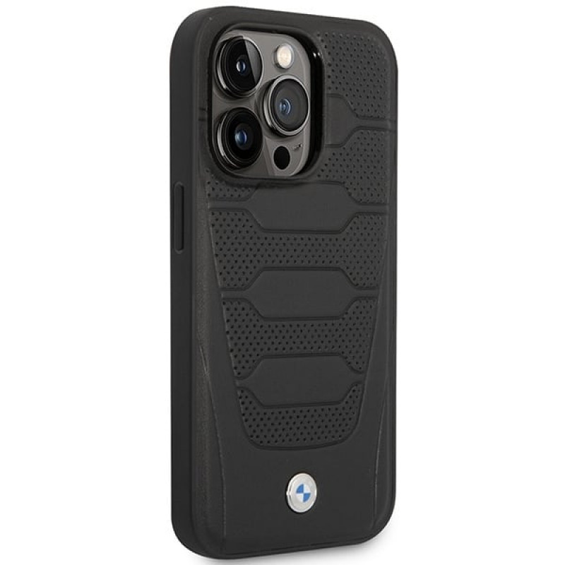 BMW BMHMP14X22RPSK Leather Seats Pattern MagSafe puzdro pre Apple iPhone 14 Pro Max 6,7″, čierne