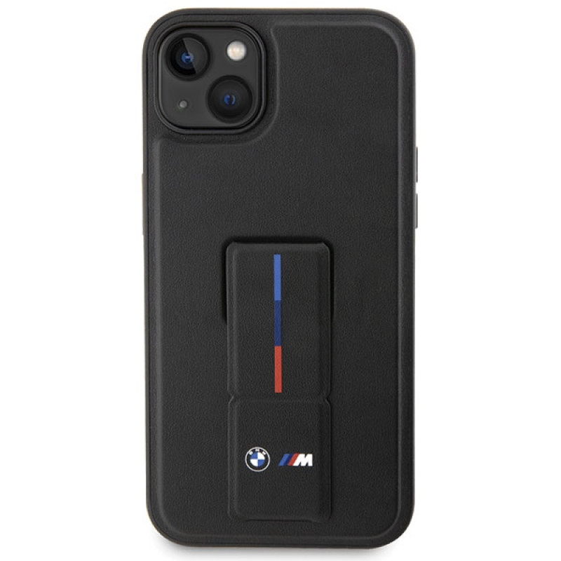 BMW BMHCP14M22GSLK Grip Stand Hot Stamp tvrdé puzdro pre Apple iPhone 14 Plus / 15 Plus, čierne