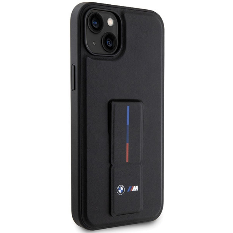 BMW BMHCP14M22GSLK Grip Stand Hot Stamp tvrdé puzdro pre Apple iPhone 14 Plus / 15 Plus, čierne