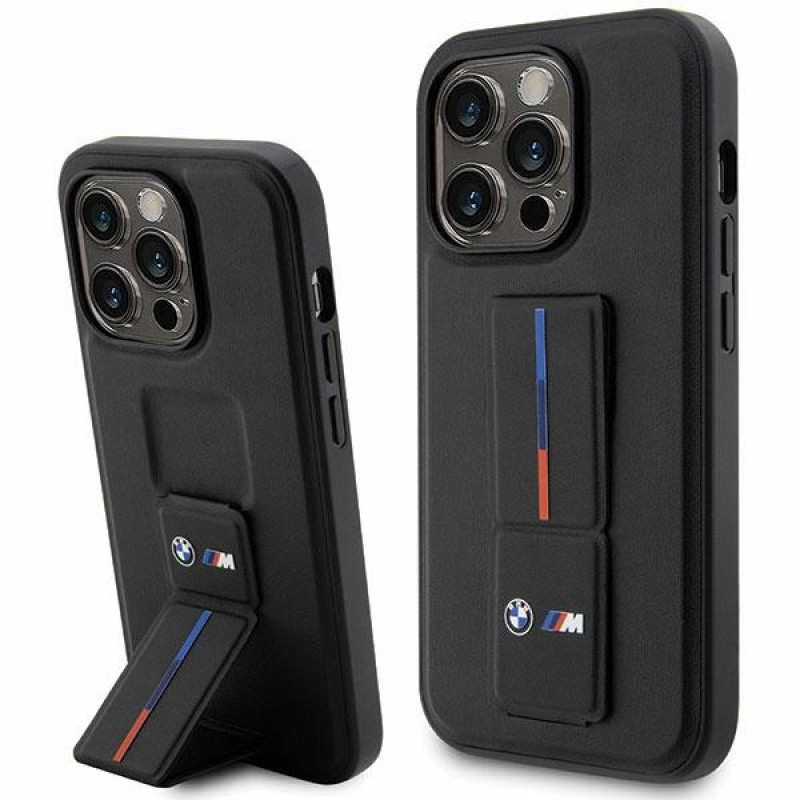BMW BMHCP14L22GSLK Grip Stand Hot Stamp tvrdé puzdro pre Apple iPhone 14 Pro, čierne