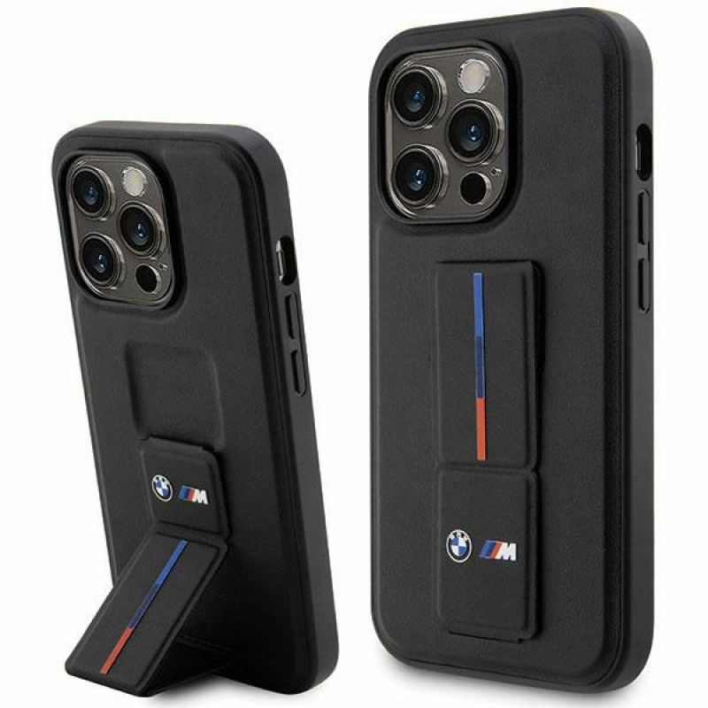BMW BMHCP14X22GSLK Grip Stand Hot Stamp tvrdé puzdro pre Apple iPhone 14 Pro Max, čierne