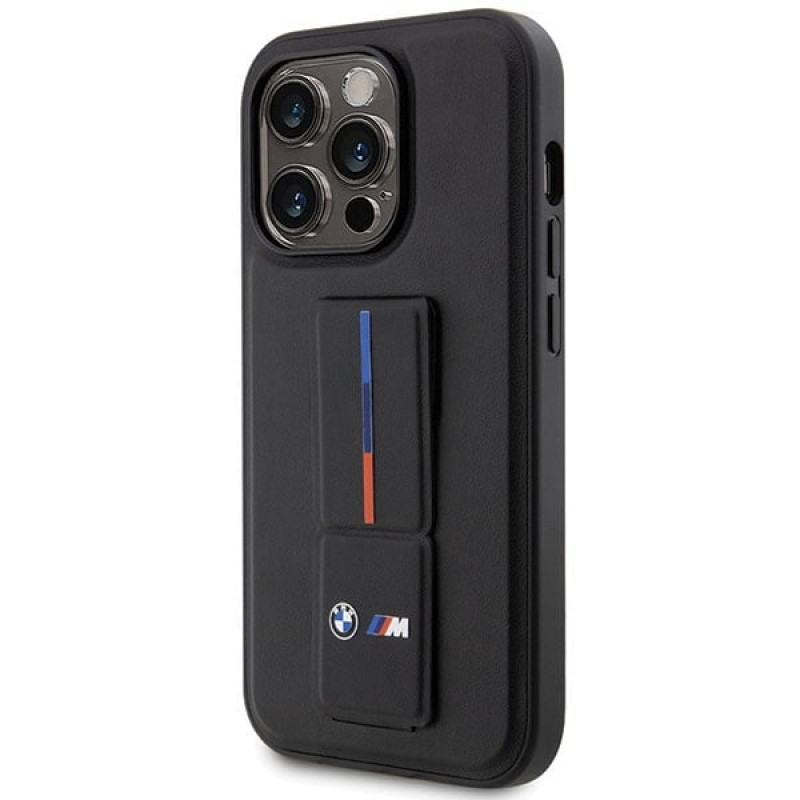 BMW BMHCP14X22GSLK Grip Stand Hot Stamp tvrdé puzdro pre Apple iPhone 14 Pro Max, čierne