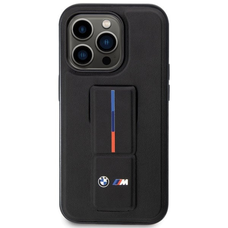 BMW BMHCP14X22GSLK Grip Stand Hot Stamp tvrdé puzdro pre Apple iPhone 14 Pro Max, čierne