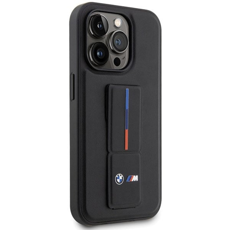 BMW BMHCP14X22GSLK Grip Stand Hot Stamp tvrdé puzdro pre Apple iPhone 14 Pro Max, čierne