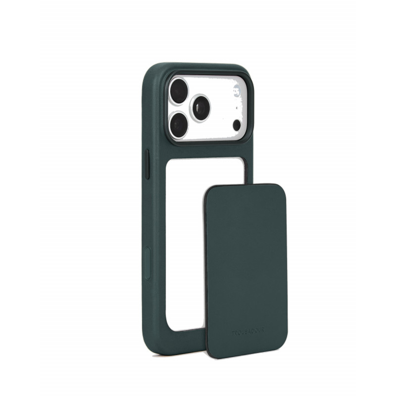 Mujjo Troubadour Modular Leather Case kožené puzdro pre Apple iPhone 18 Pro Max / 17 Pro Max, MagSafe, obsidiánovo zelené