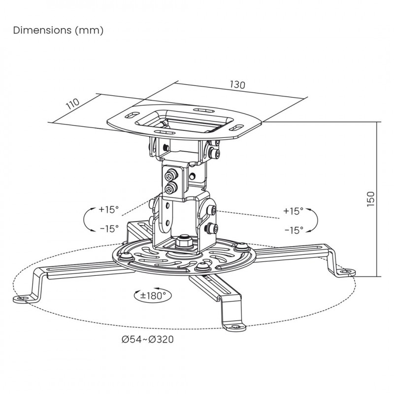 Maclean MC-200 W stropný držiak na projektory, oceľ, 54–320 mm, do 13,5 kg, biely