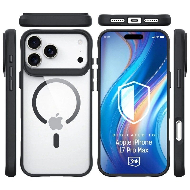3mk Satin Armor MagCase kryt pre Apple iPhone 17 Pro Max, priehľadný čierny