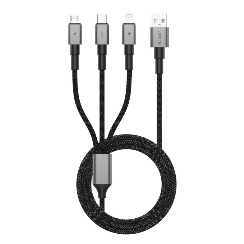 Tech-Protect UltraBoost DNA kábel 3v1 USB-A na Lightning / USB-C / Micro-USB, 3 A, 120 cm, železná sivá