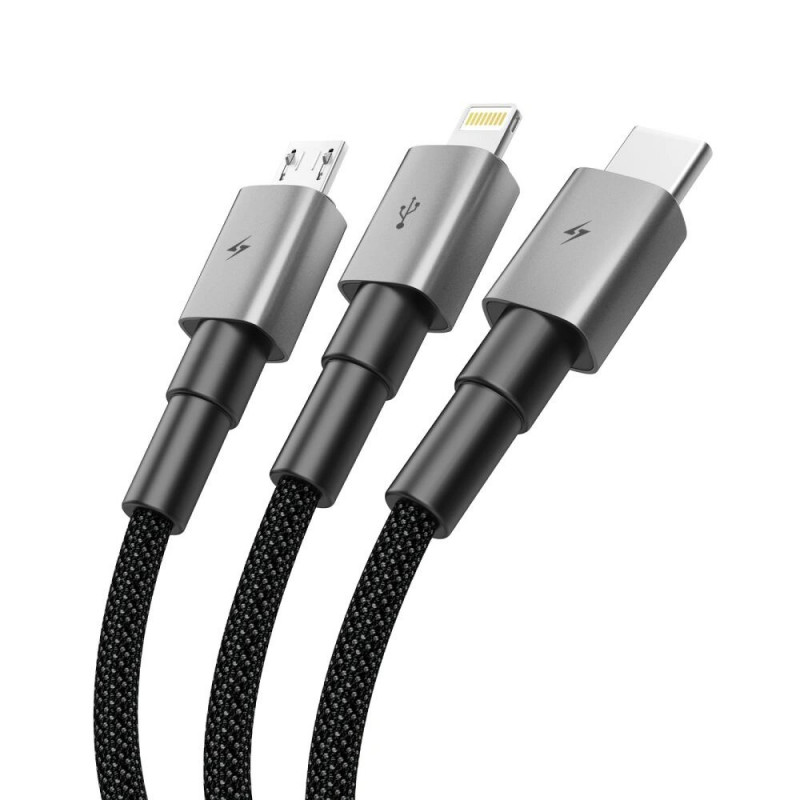 Tech-Protect UltraBoost DNA kábel 3v1 USB-A na Lightning / USB-C / Micro-USB, 3 A, 120 cm, železná sivá