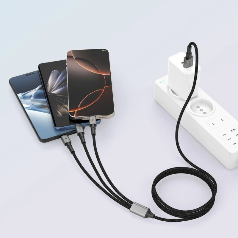 Tech-Protect UltraBoost DNA kábel 3v1 USB-A na Lightning / USB-C / Micro-USB, 3 A, 120 cm, železná sivá