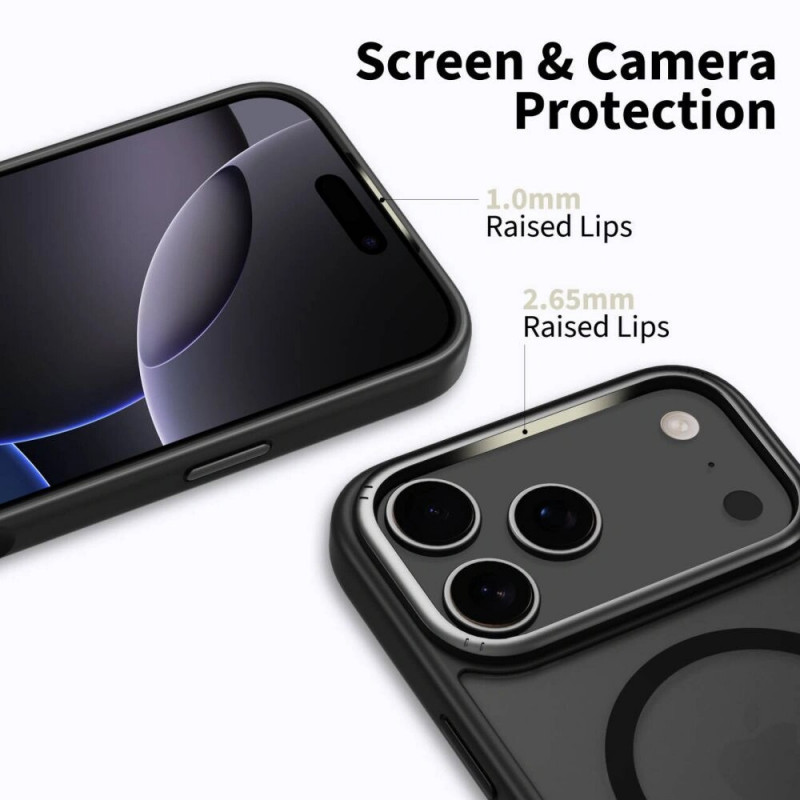 Puzdro Tech-Protect MagEdge MagSafe pre Apple iPhone 17 Pro, matné čierne/tmavo kovovo sivé