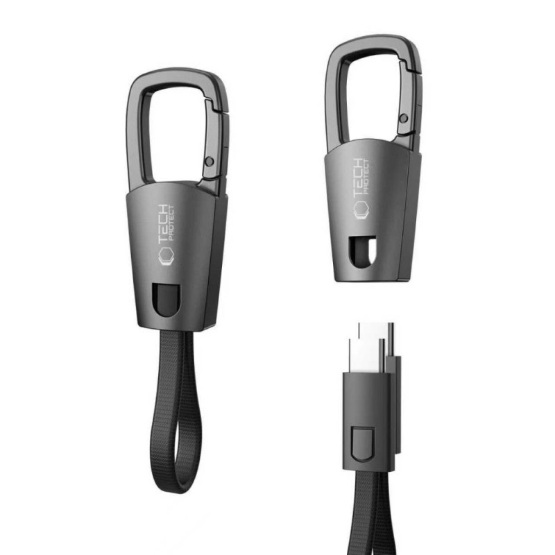 Tech-Protect Ultraboost DNA kábel USB-C / USB-C na kľúče PD 60W / 3A, 17 cm, železno sivý
