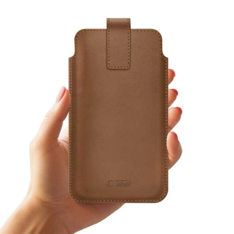 Tech-Protect SM65 univerzálne puzdro na telefón, 6,0-6,9 palca, ekokoža, hnedé