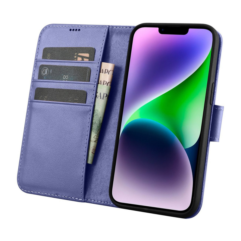 iCarer Wallet Case 2in1 kožené puzdro s klapkou pre iPhone 14 Plus, Anti-RFID, svetlofialové (WMI14220727-LP)