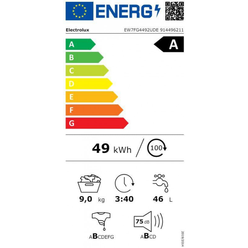 Electrolux EW7FG4492UDE práčka s predným plnením, 9 kg, čierna