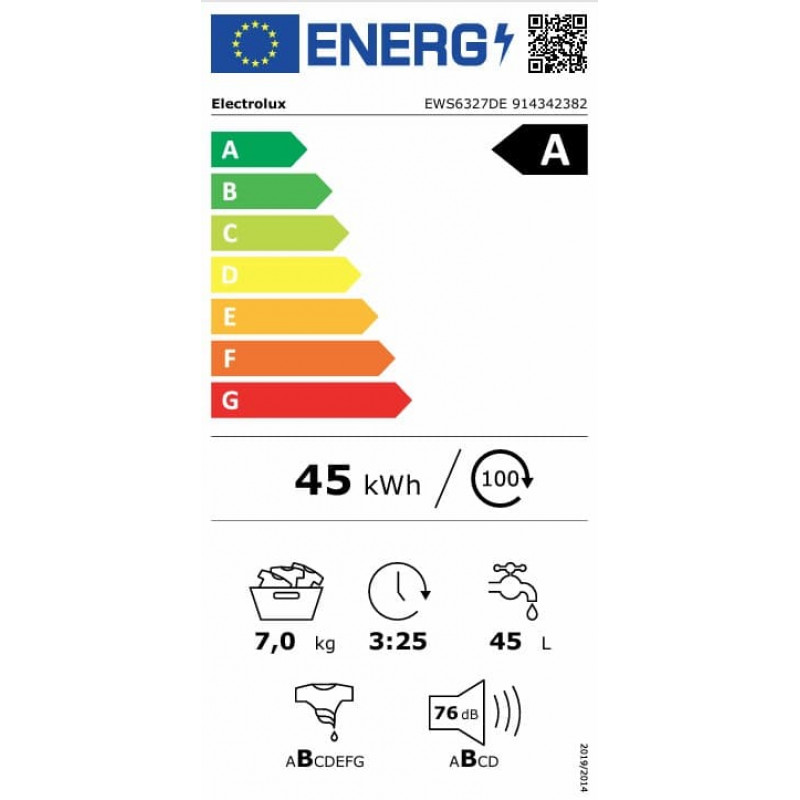 Electrolux EWS6327DE séria 600 SensiCare práčka s predným plnením, 7 kg, biela