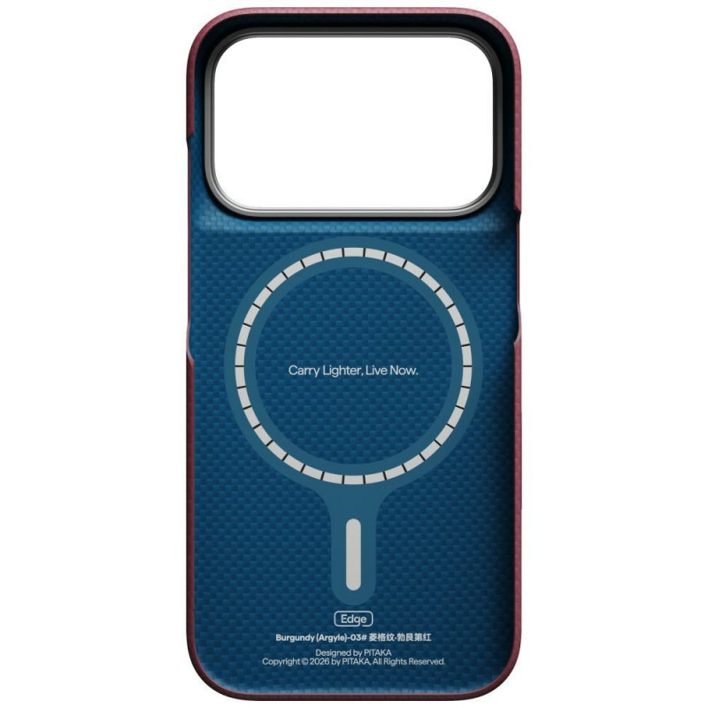 PITAKA Edge Case Argyle MagSafe puzdro pre Apple iPhone 18 Pro / 17 Pro, bordové