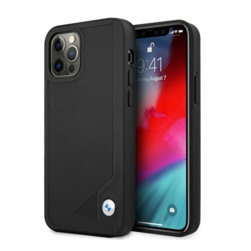 BMW BMHCP12LRCDPK Apple iPhone 12 Pro Max pevné puzdro Leather Deboss, čierna