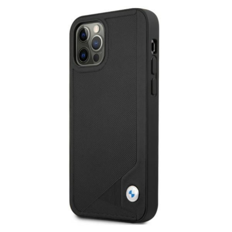 BMW BMHCP12MRCDPK Apple iPhone 12 / 12 Pro pevné puzdro Leather Deboss, čierne