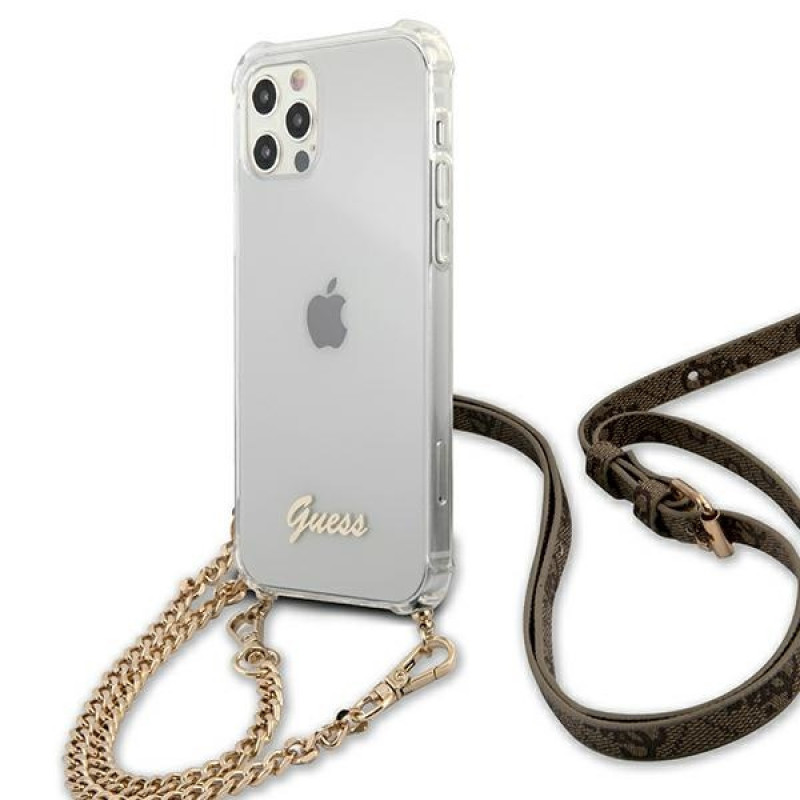 Guess GUHCP12MKC4GSGO Apple iPhone 12 / 12 Pro puzdro hardcase 4G Gold Chain, transparentné