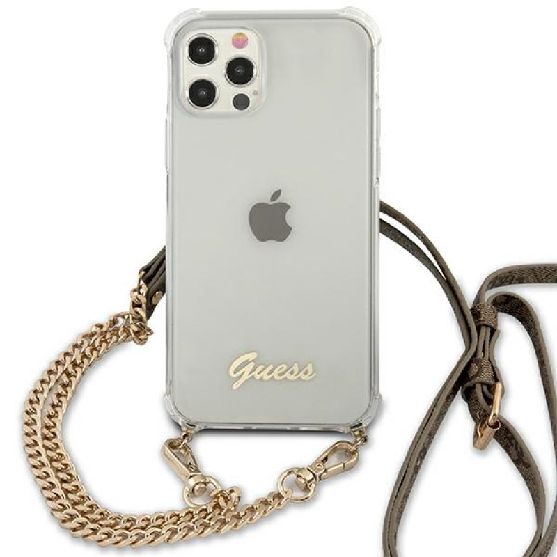 Guess GUHCP12MKC4GSGO Apple iPhone 12 / 12 Pro puzdro hardcase 4G Gold Chain, transparentné