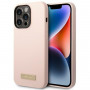 Guess Silikónové puzdro s kovovým logom kompatibilné s MagSafe pre Apple iPhone 14 Pro, ružové