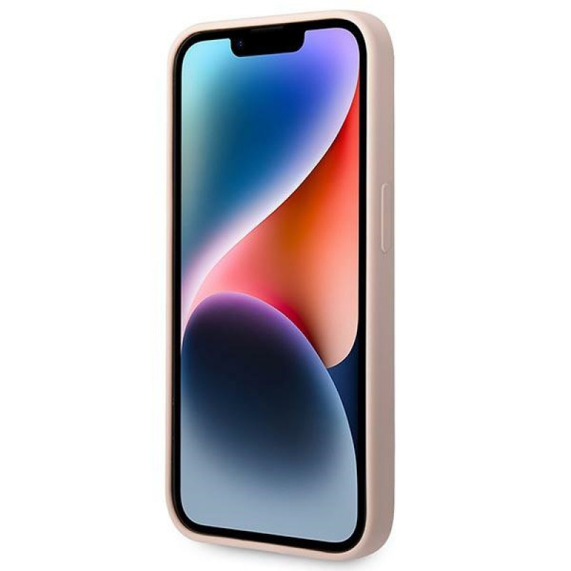 Guess Silikónové puzdro s kovovým logom kompatibilné s MagSafe pre Apple iPhone 14 Pro, ružové