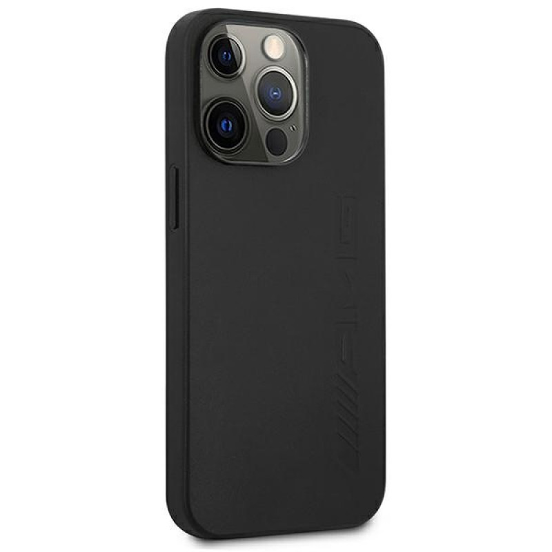 Mercedes-AMG AMHCP14LDOLBK Apple iPhone 14 Pro pevné puzdro, Leather Hot Stamped, čierne