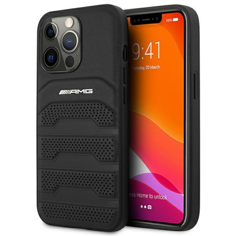Mercedes-AMG AMHCP14LGSEBK Apple iPhone 14 Pro hardcase, Leather Debossed Lines, čierny