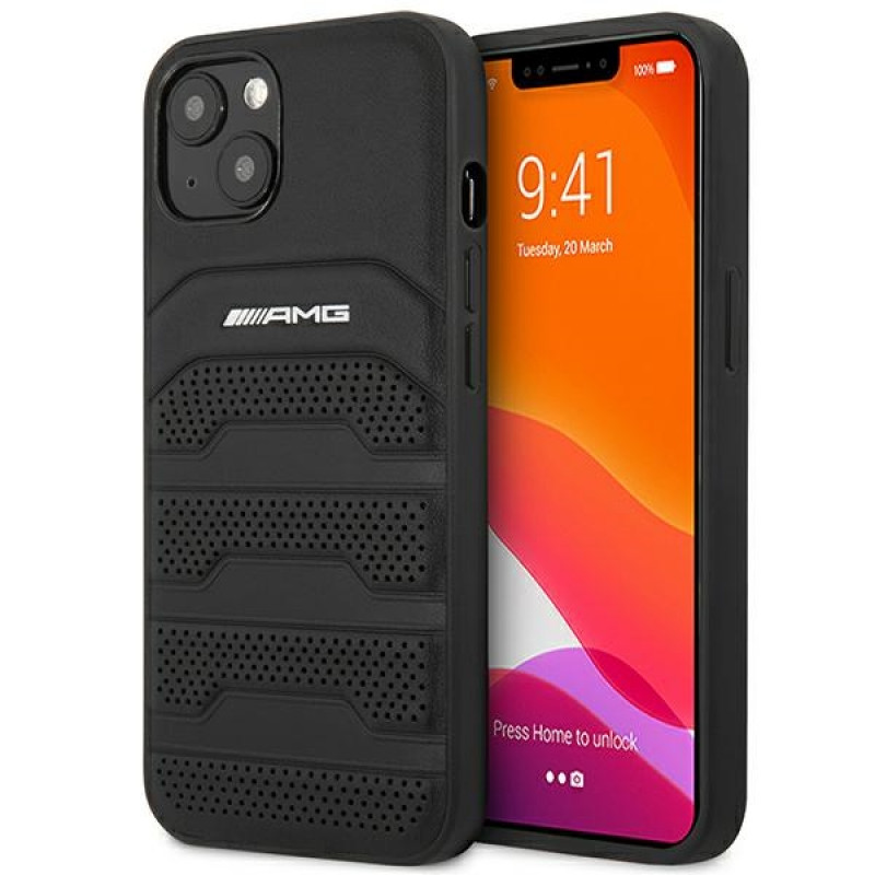Mercedes-AMG AMHCP14MGSEBK Apple iPhone 14 Plus / 15 Plus pevné puzdro, Leather Debossed Lines, čierne