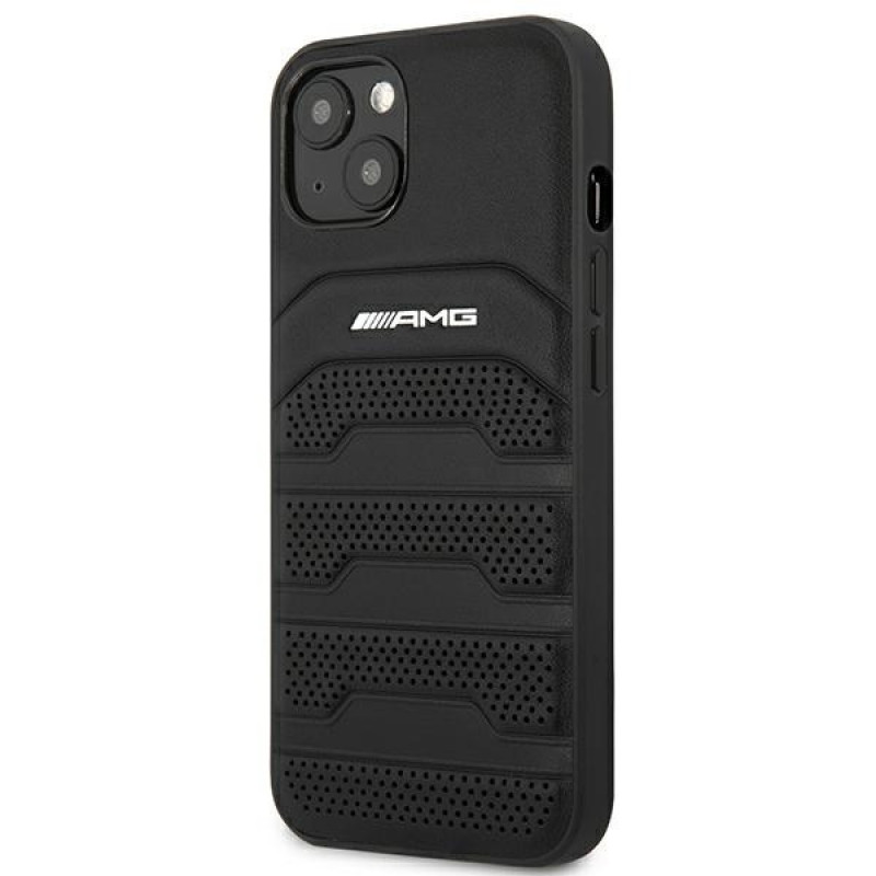 Mercedes-AMG AMHCP14MGSEBK Apple iPhone 14 Plus / 15 Plus pevné puzdro, Leather Debossed Lines, čierne