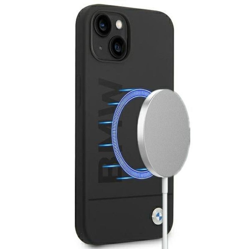 BMW BMHMP14MSLBLBK Apple iPhone 14 Plus / 15 Plus hardcase, Silicone Signature Logo MagSafe, čierny