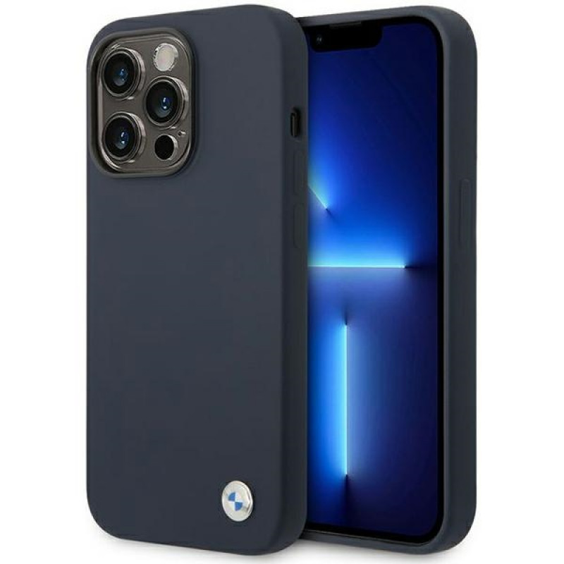 BMW BMHMP14XSILNA puzdro Apple iPhone 14 Pro Max, Silicone Metal Logo MagSafe, námornícka modrá