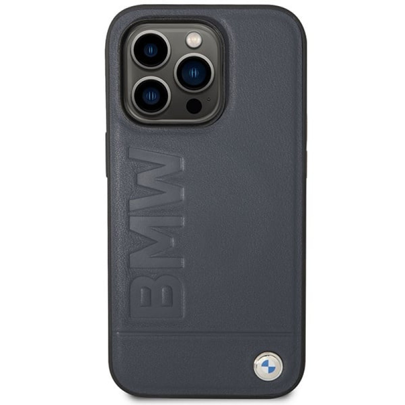 BMW BMHMP14XSLLNA Apple iPhone 14 Pro Max hardcase, Leather Hot Stamp MagSafe, námornícka modrá