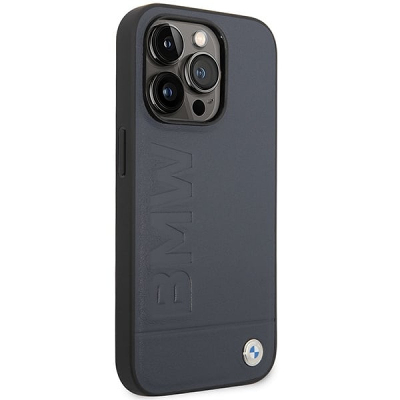 BMW BMHMP14XSLLNA Apple iPhone 14 Pro Max hardcase, Leather Hot Stamp MagSafe, námornícka modrá