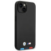 BMW BMHMP14S22PTDK puzdro na Apple iPhone 14, Leather Stamp Tricolor MagSafe, čierne
