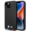 BMW BMHMP14M22PTDK puzdro na Apple iPhone 14 Plus / 15 Plus, Leather Stamp Tricolor MagSafe, čierne